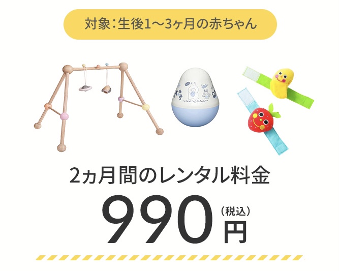 「2ヶ月間のレンタル料金990円」と表示された知育玩具